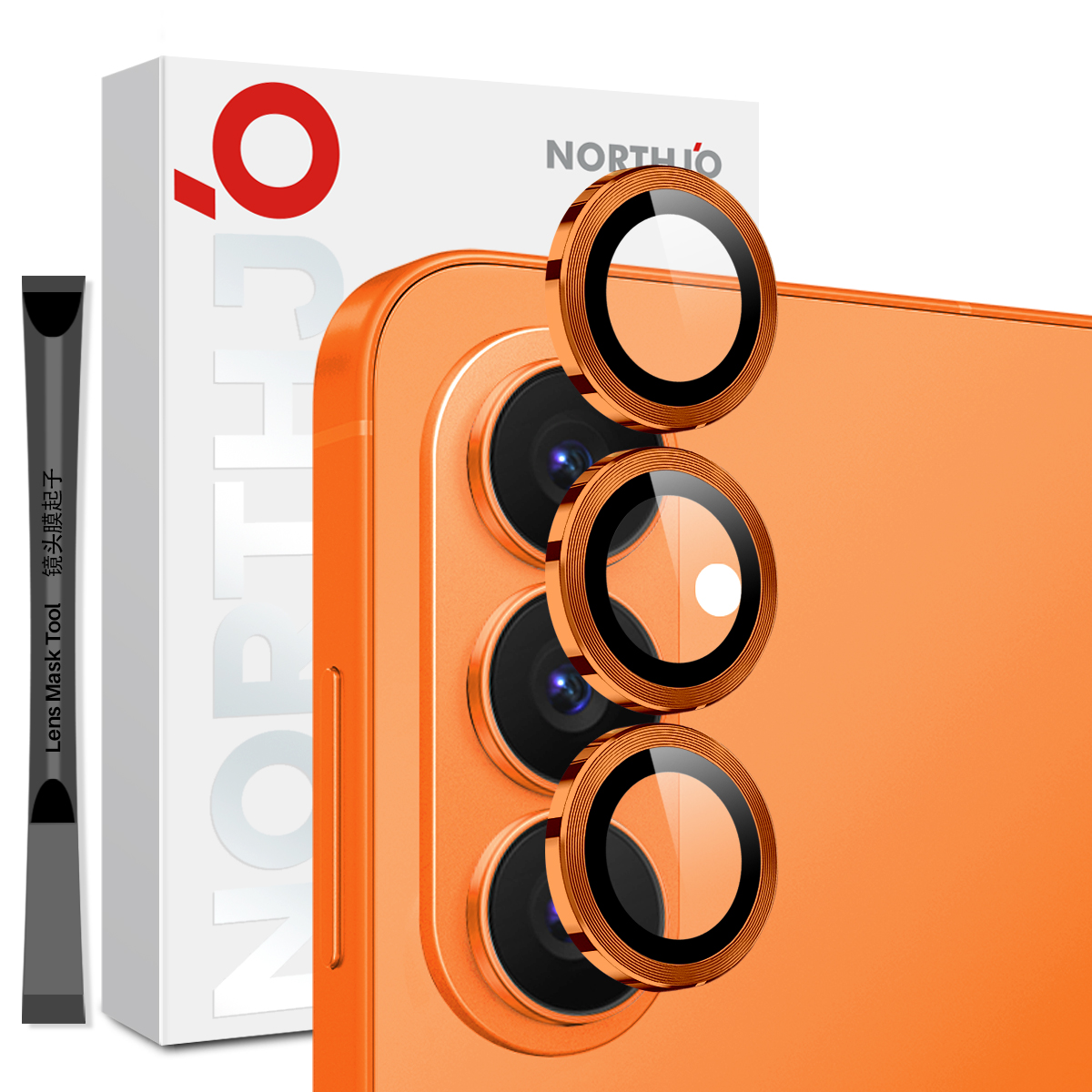 NORTHJO 1 Set For Samsung Galaxy S26+ Tempered Glass Camera Lens Film CD Veins Metal Ring Lens Guard (Complete Coverage) - Orange
