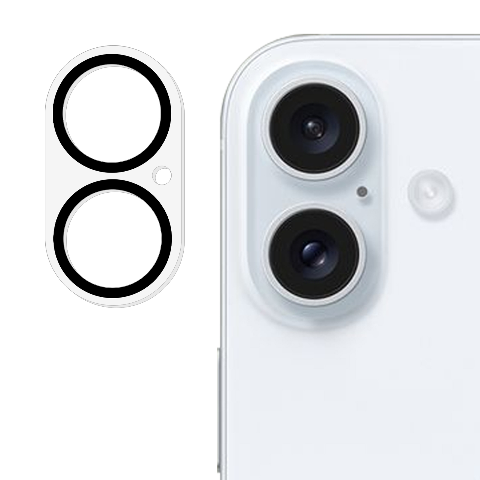 For iPhone 16 Plus / iPhone 16 Tempered Glass Lens Protector Silk Printing Camera Lens Film - Black