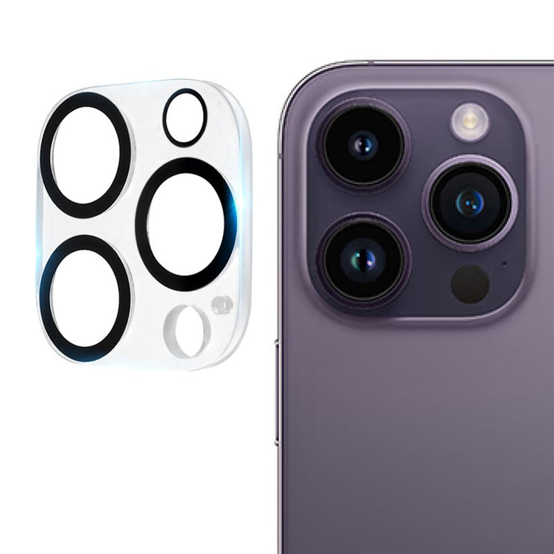 For iPhone 14 Pro Max / iPhone 14 Pro Tempered Glass Lens Protector Silk Printing Camera Lens Film - Black