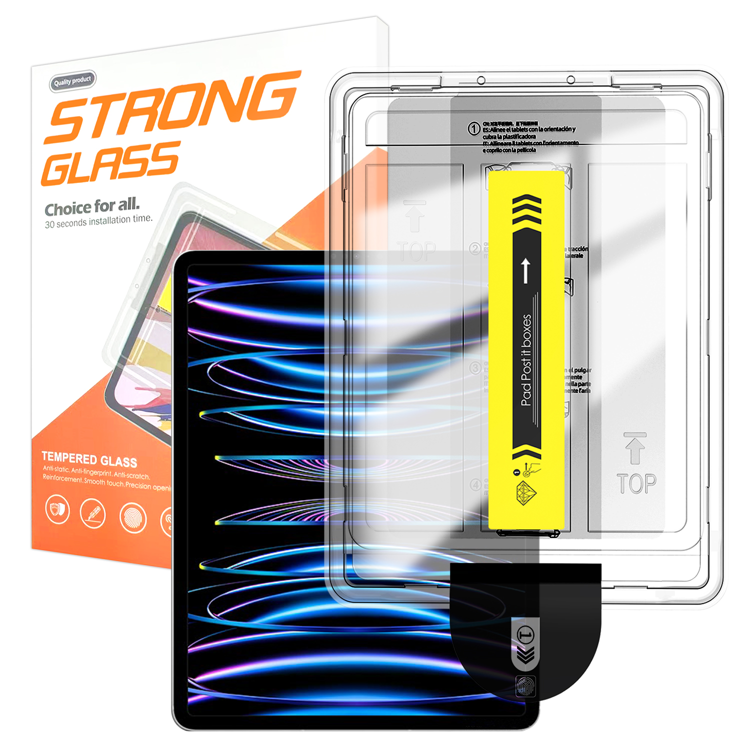 For iPad Pro 12.9 (2020) / iPad Pro 12.9 2nd Gen (2022) / iPad Pro 12.9 (2021) Screen Protector Arc Edge Tempered Glass Film with Auto Dust-free Insta