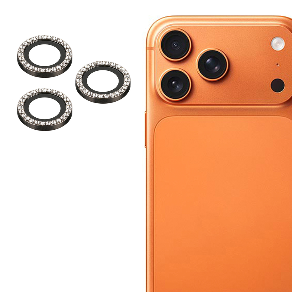 1 Set Camera Lens Protector for iPhone 17 Pro  /  17 Pro Max Rhinestone Ring Tempered Glass Lens Film (NOT Complete Covering) - Black