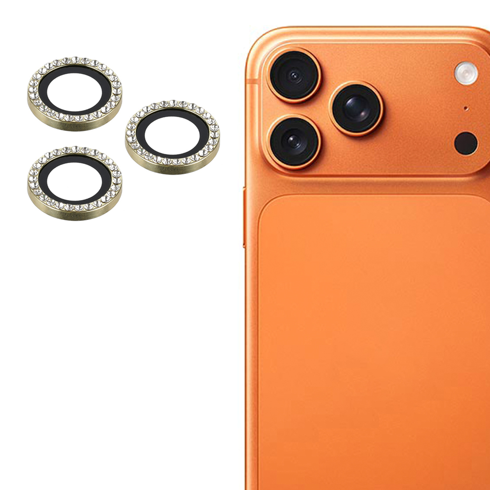 1 Set Camera Lens Protector for iPhone 17 Pro  /  17 Pro Max Rhinestone Ring Tempered Glass Lens Film (NOT Complete Covering) - Gold