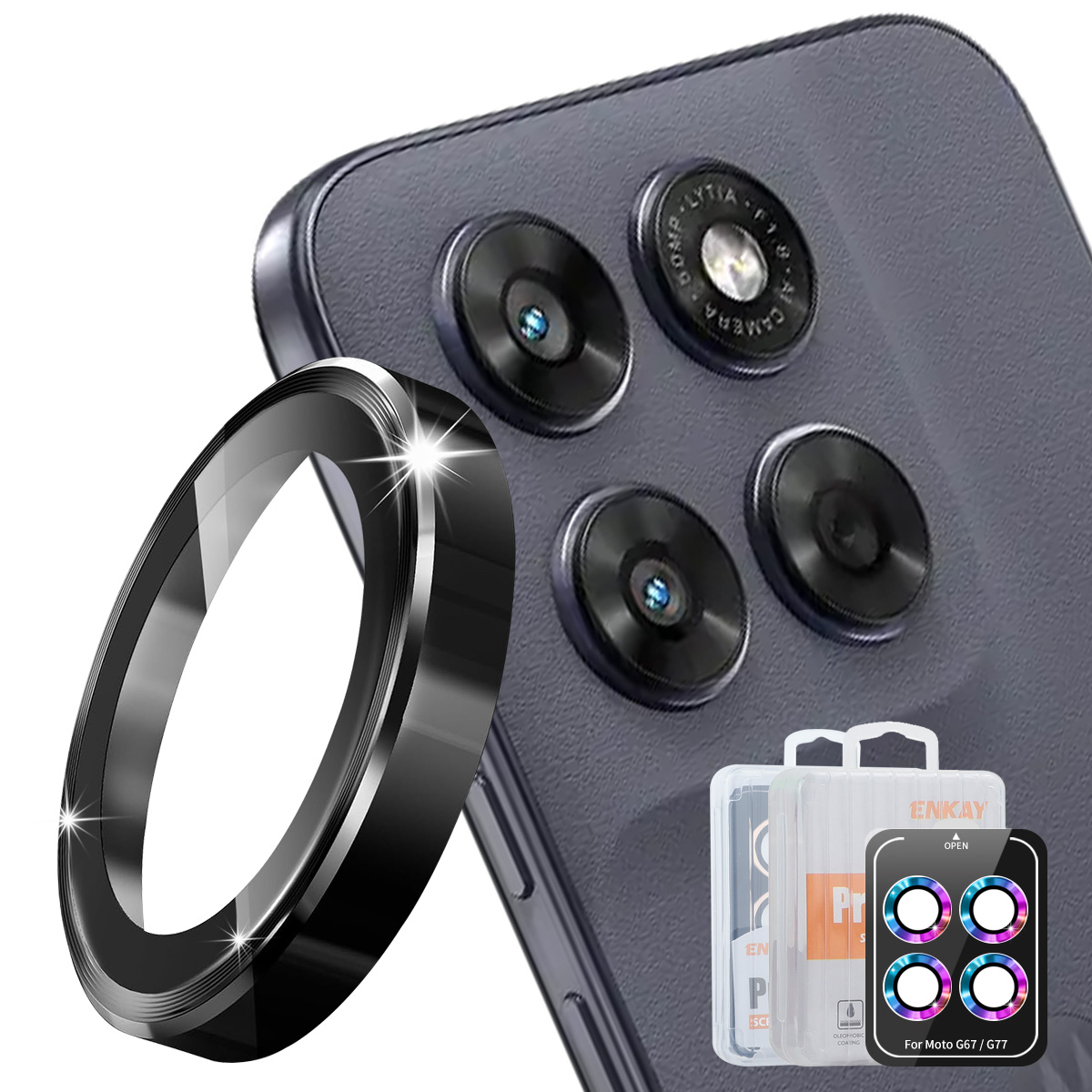 Hat Prince for Motorola Moto G67 5G / Motorola Moto G77 5G Camera Lens Protector ENKAY HAT PRINCE Metal Ring Lens Film - Black