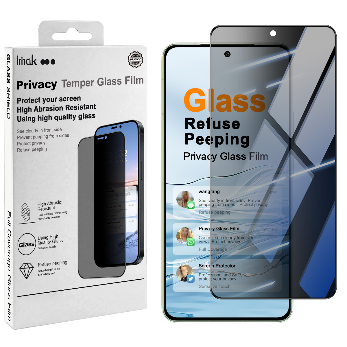 IMAK For vivo iQOO 15T 5G / iQOO 13 5G / Oppo Find X9 Ultra 5G Privacy Screen Protector Anti Peep Full Cover Tempered Glass Film (Fingerprint Unlock) - Black
