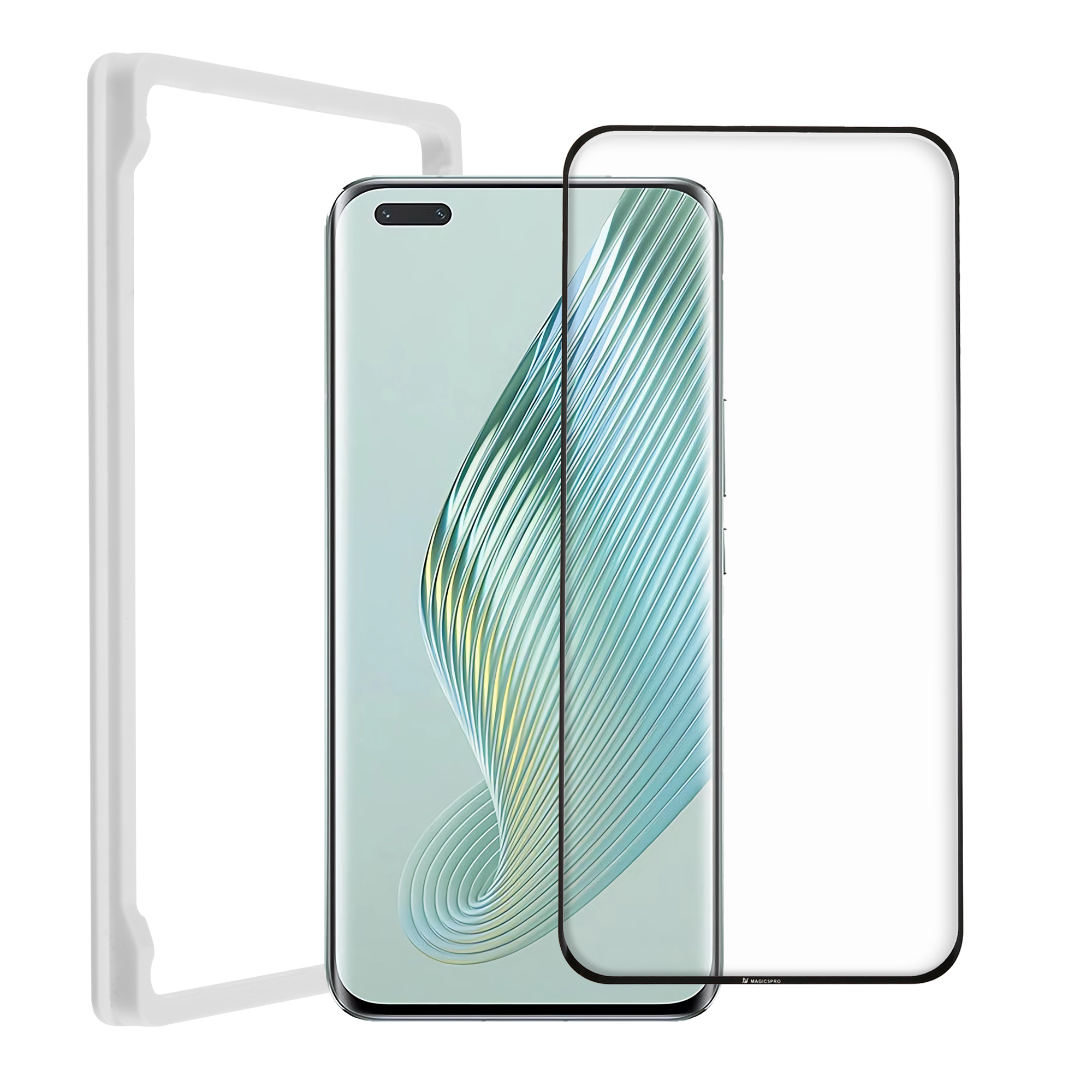 

Für Honor Magic5 Pro Tempered Glass Phone Vollbildschutz 3D Gekrümmt Vollkleberfilm Mit Installationsrahmen, Honor Magic5 Pro