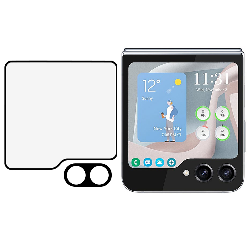 

Für Samsung Galaxy Z Flip5 5g 1 Set 3D -kamera -objektivschutz + Hinterer Kleiner Siebschildfilm Temperierter Glas Seidendruckfilm, Galaxy Z Flip5 5G