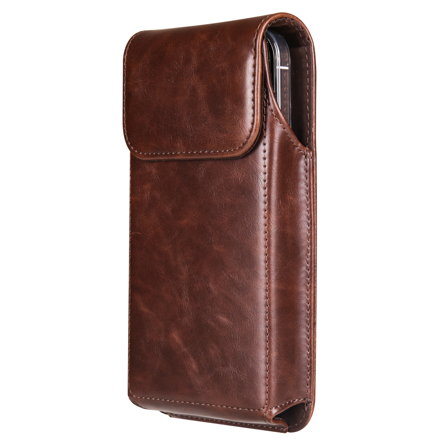 

Universelle Wasit -telefontasche Mit Rückenclip Für 7,2 "handy Verrückte Pferdestruktur PU Ledergürtelbeutel - Kaffee, Universal