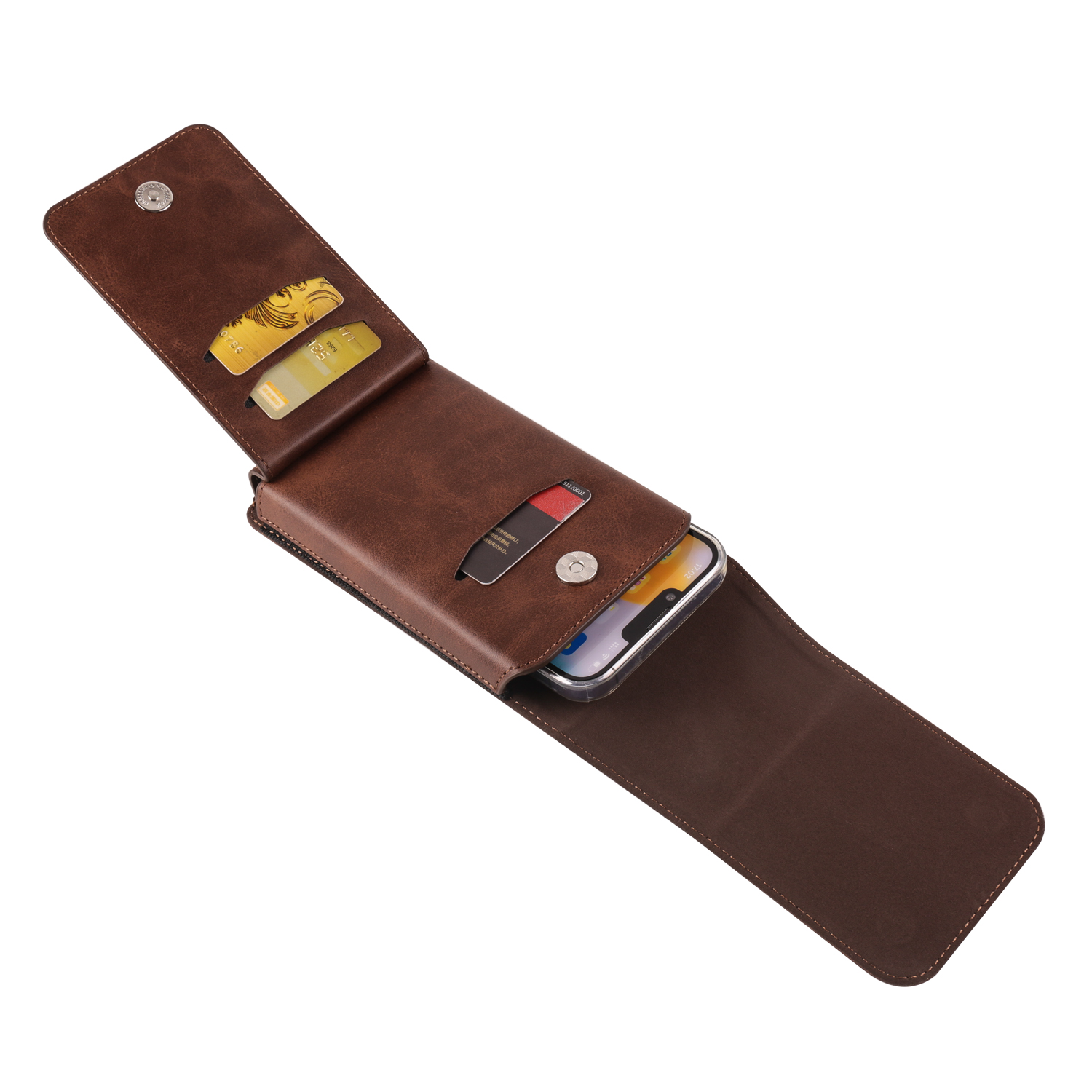 6.7-6.9 inch Phone Holster with Belt Loop Crazy Horse PU Leather Cell Phone Waist Pouch - Coffee