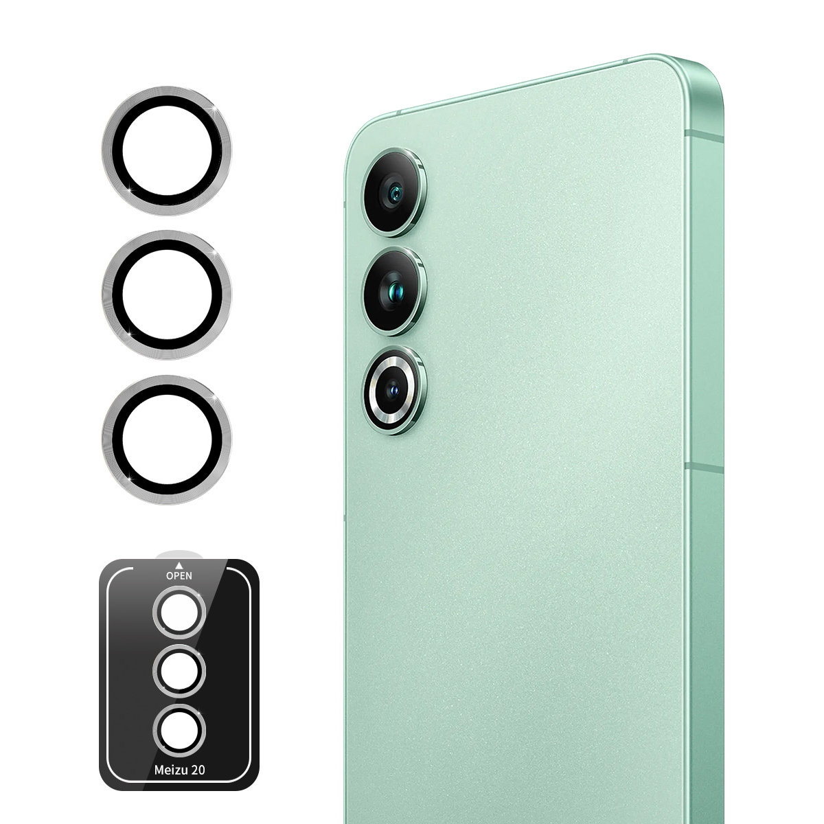 ENKAY HAT PRINCE For Meizu 20 1 Set Camera Lens Protector Tempered Glass+Metal Ring Lens Film - Silver