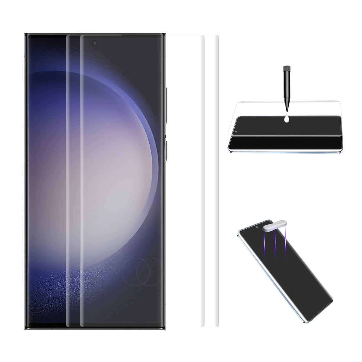 ENKAY HAT PRINCE 2Pcs For Samsung Galaxy S23 Ultra Screen Protector UV Liquid High Aluminium-Silicon Glass Screen Film Support Fingerprint Unlock