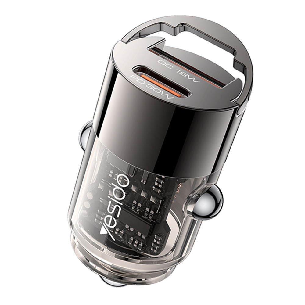 YESIDO Y68 USB+Type-C Dual Port Adapter PD 30W+QC 18W Fast Charging Mini Car Charger