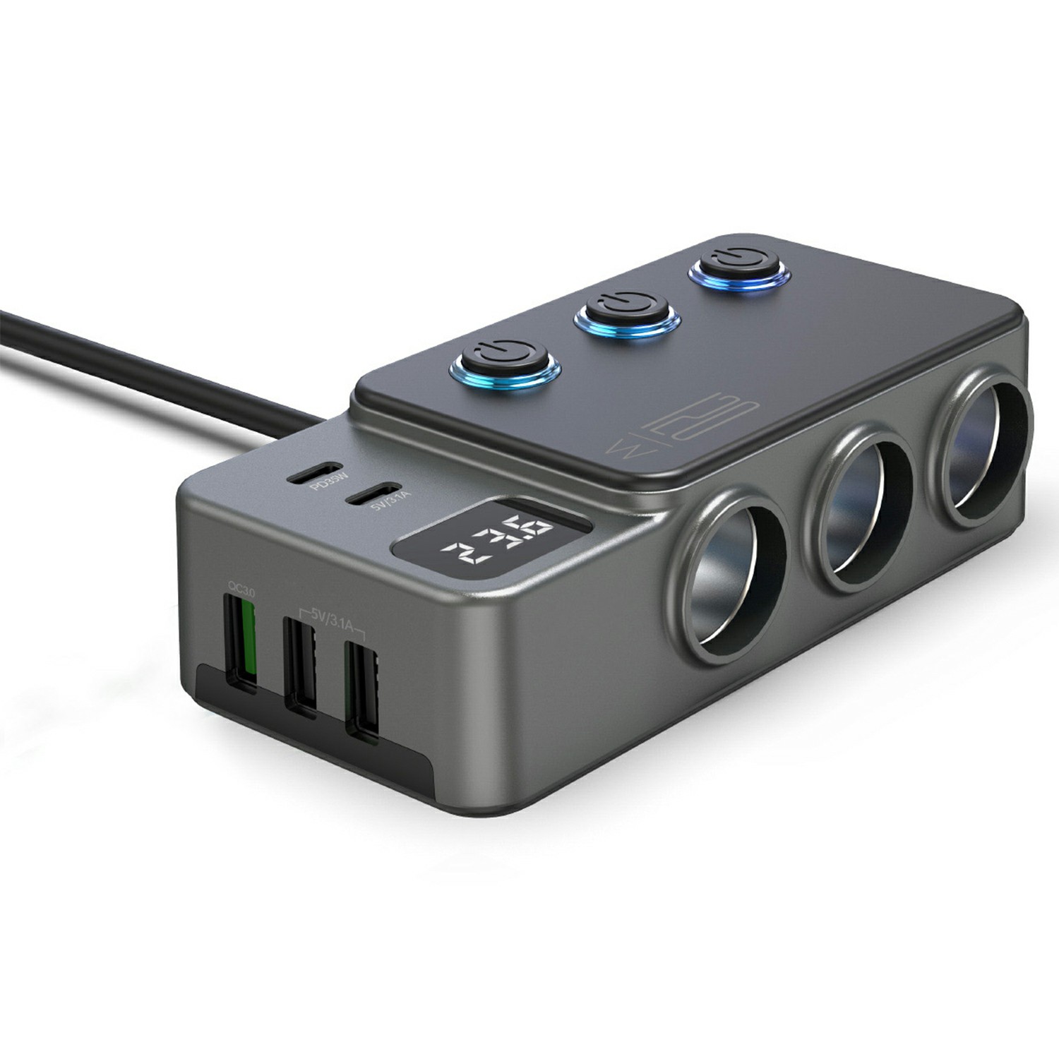 GC06 Car Charger High Power Fast Charging Voltage Display Cigarette Lighter Adapter