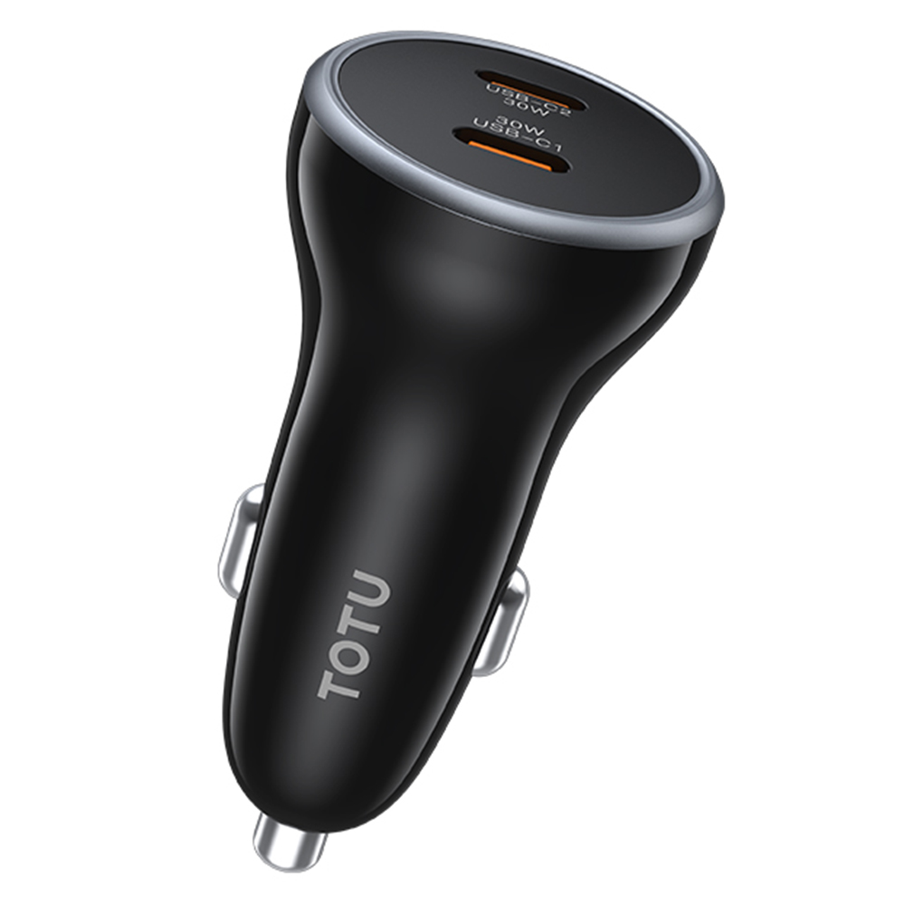 TOTU CC-6 Fast Car Charger Adapter Dual 60W USB-C Ports Cigarette Lighter Car Phone Charger