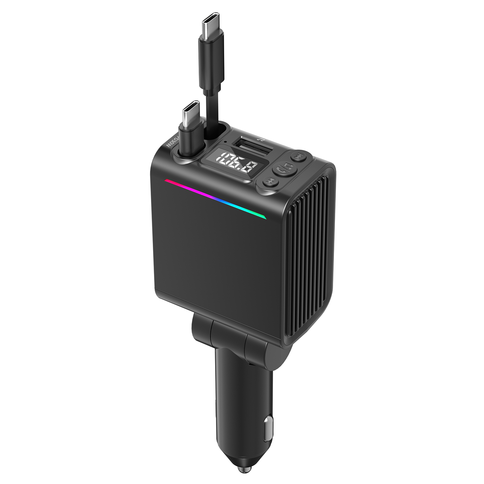 C88 USB Car Charger Cigarette Lighter Adapter with Dual Retractable Cable Bluetooth-Compatible 5.3