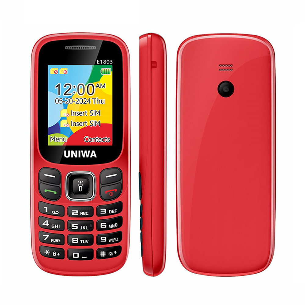 UNIWA E1803 Dual SIM Dual Standby 2G Feature Phone Physical Keypad LED Flashlight Camera Phone - Red