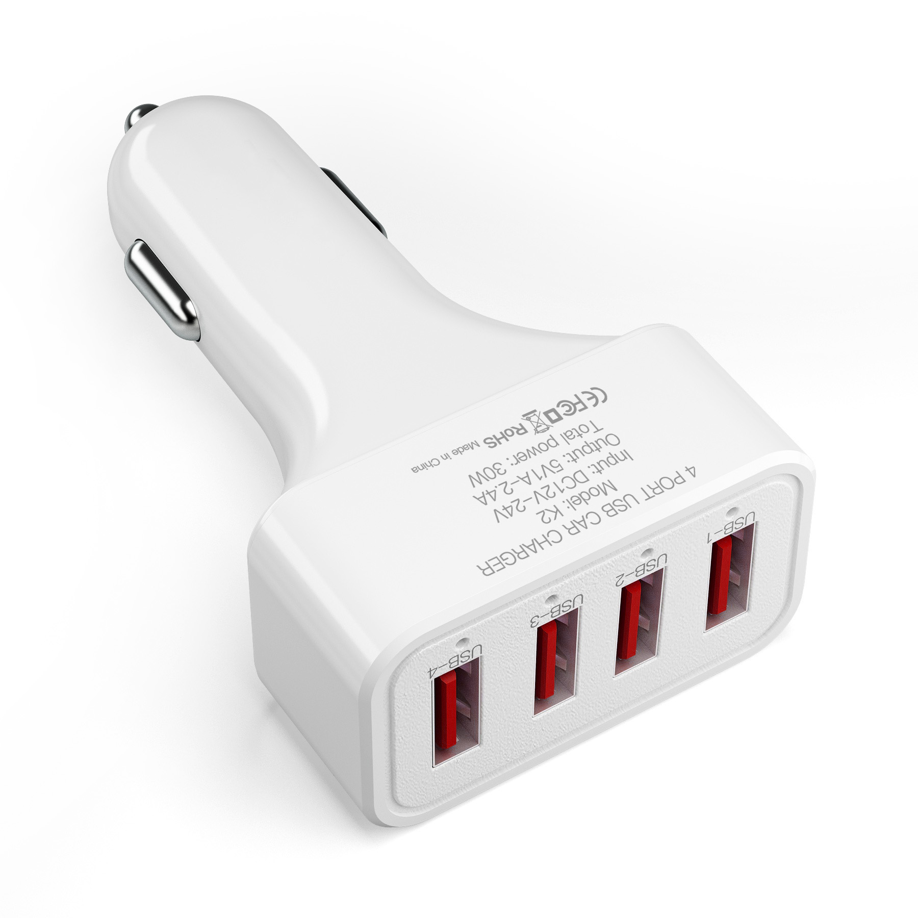 

K2 4 USB -ports Auto Ladegerät PC+ABS Mobiltelefon Tablet Lade -stromadapter (CE -zertifiziert), Universal