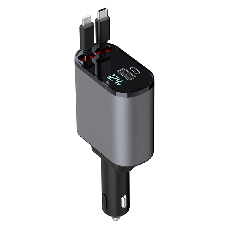 

X16 100W Superschnelles Ladevorgang Ein Einziehbares Auto Ladegerät 180-grad Rotierende Typ-c / ip -kabelauto -ladegerät, Universal