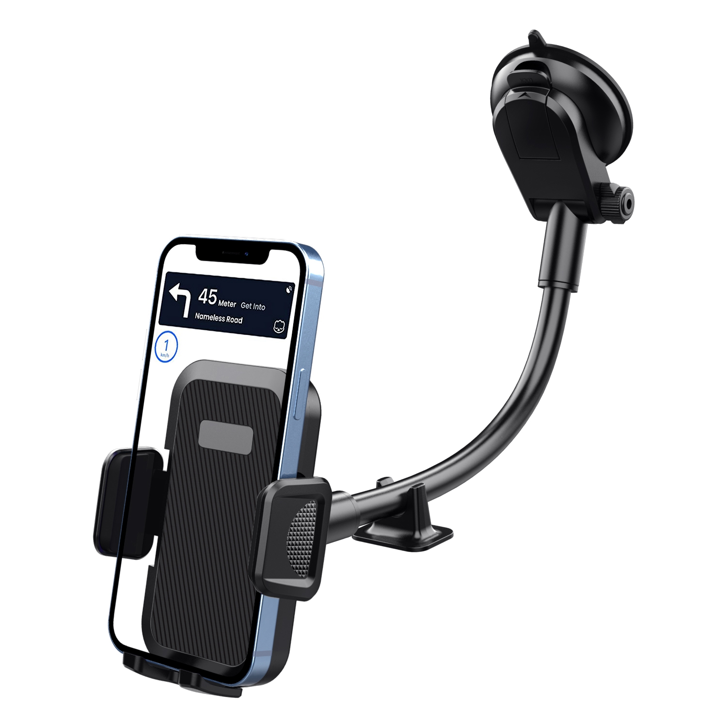ML201 Gooseneck Car Phone Holder Suction Cup Windshield Phone Mount with Flexibile Long Arm - Black