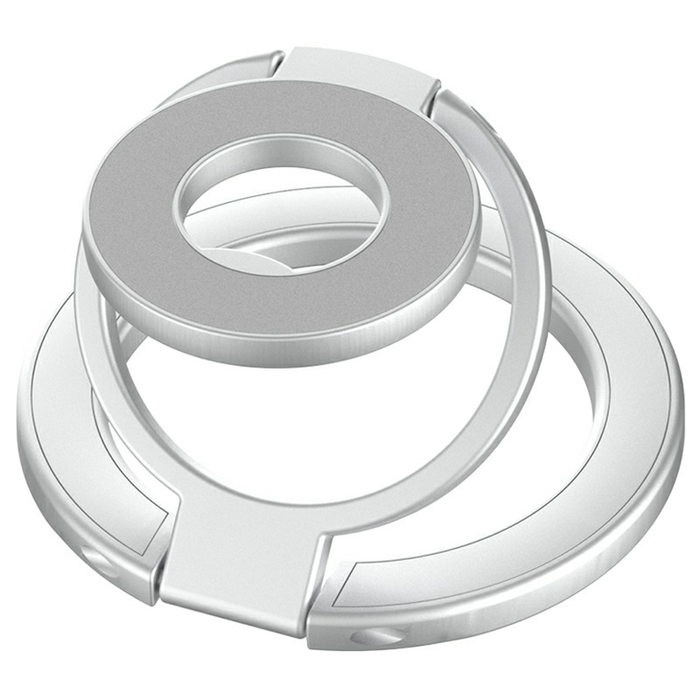 360 Degree Rotation Magnetic Phone Holder Grip Ring Kickstand Foldable Metal Stand - Silver