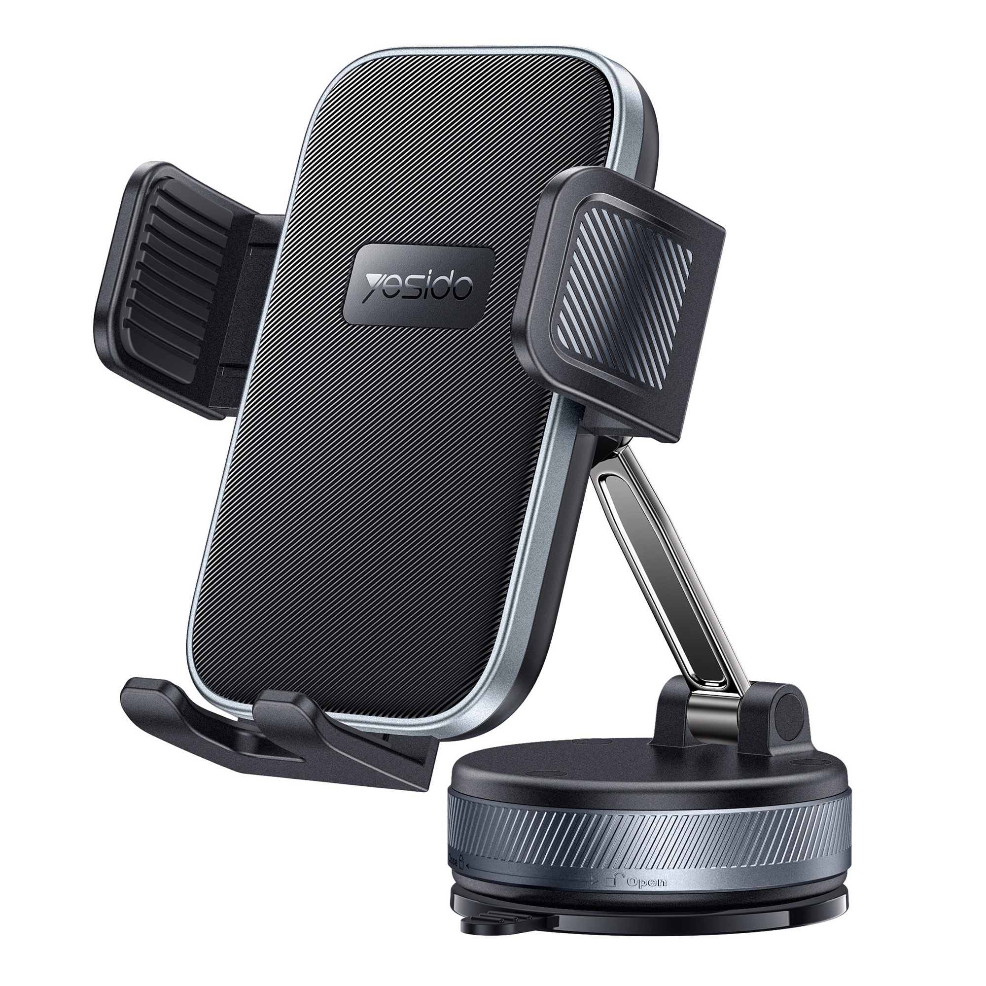 YESIDO C283 Vacuum Suction Cup Phone Holder One Touch Clamp 360 Degrees Rotating Car Mount Stand for Dashboard Windshield - Black