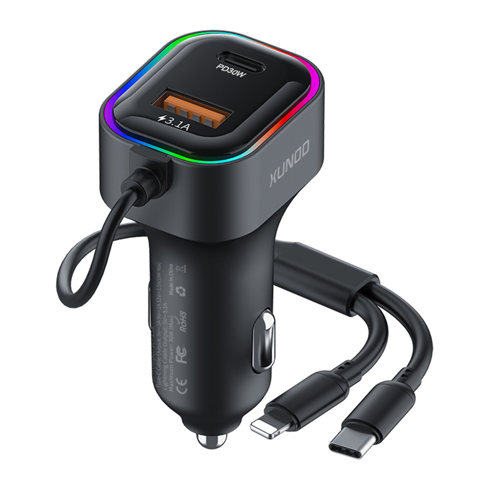 XUNDD XDCH-106 Car Charger 22.5W Dual Cable Auto Adapter Fast Charging Multi-Port Compatible