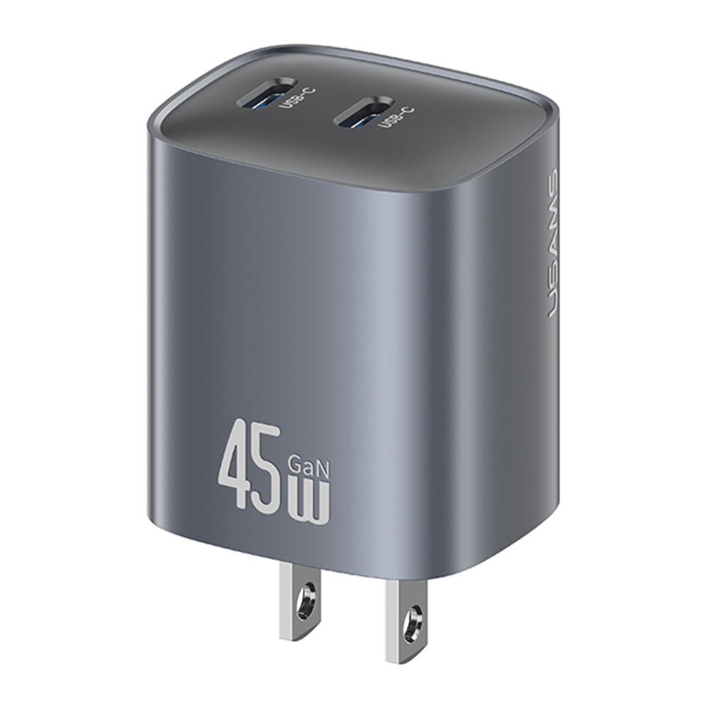 USAMS CC305 T66 45W GaN Fast Charger Dual USB-C Power Adapter for Phone / Laptop - US Plug