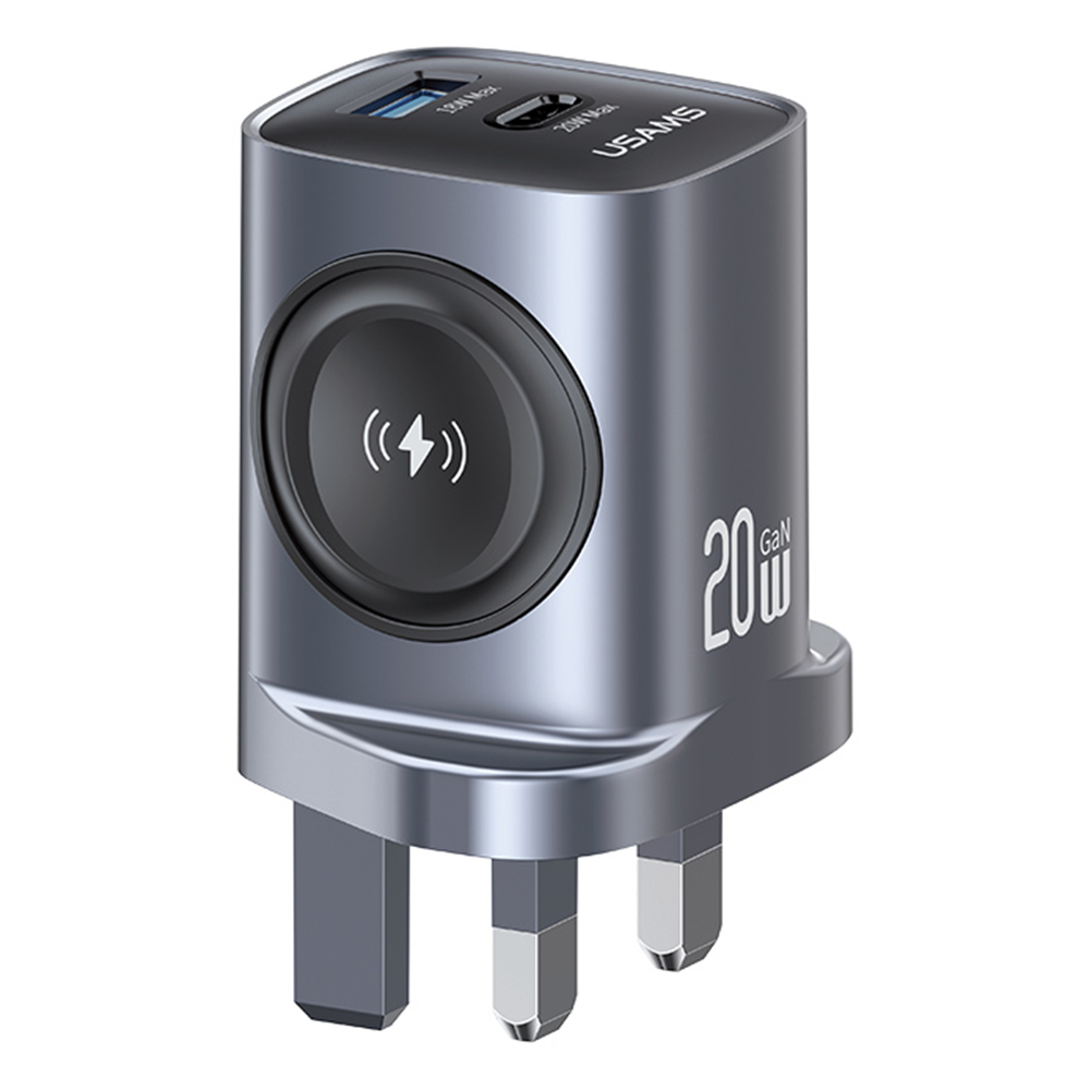USAMS CC295 T67 20W Multi Function Charger Adapter for Phones  /  iWatch USB-A + USB-C Wall Charger - UK Plug