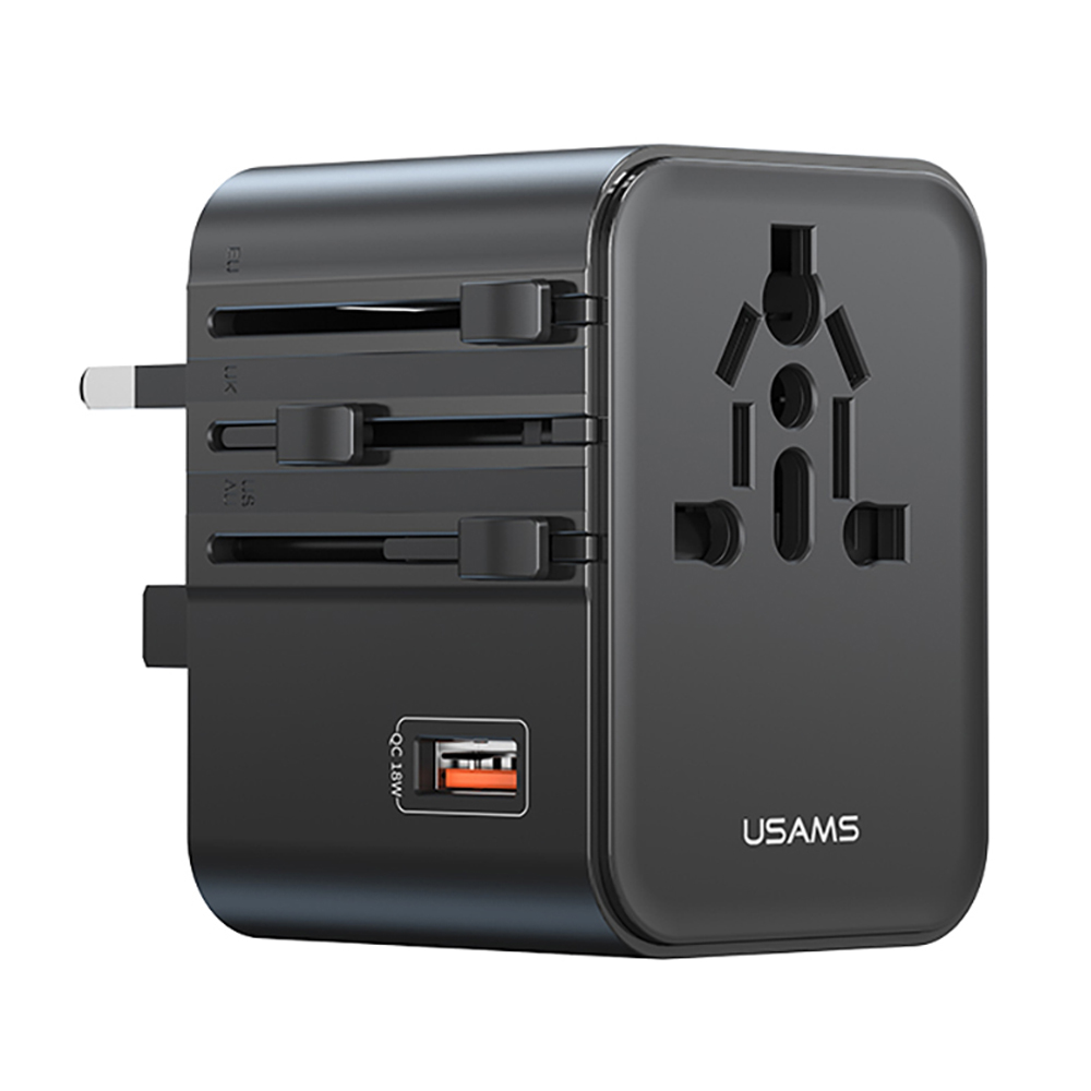 USAMS CC309 T68 25W Travel Phone Adapter 3-Port Multi-Country Converter Fast Charging 2500W Wall Charger