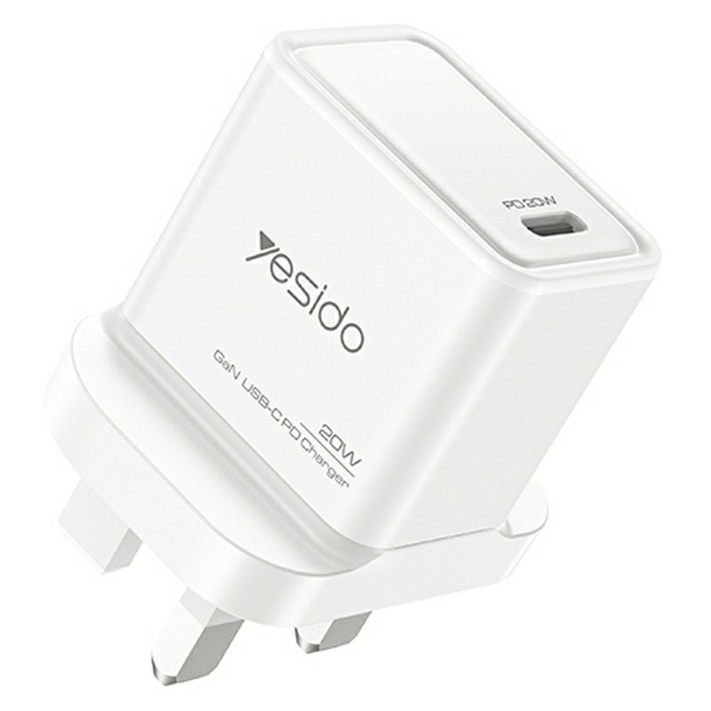YESIDO YC79 Single USB-C Port GaN Charger PD 20W Fast Charging Wall Charger, UK Plug for Smartphone  /  Tablet