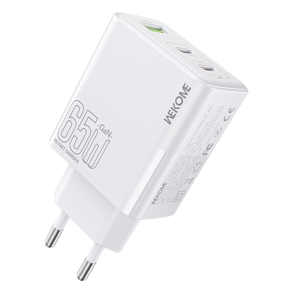 WEKOME WP-U66 PD 65W GaN Charger USB-A + Dual Type-C Ports Fast Charging Adapter - EU Plug