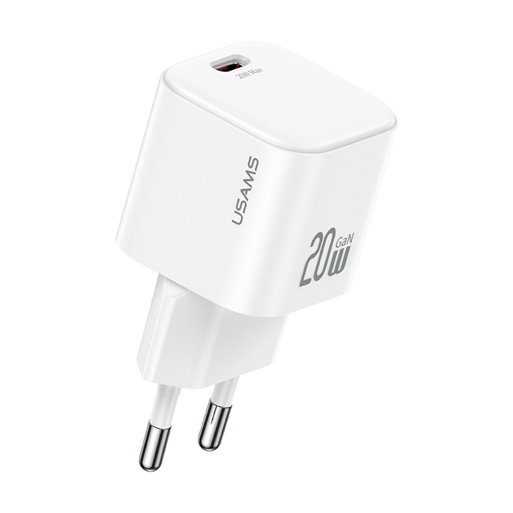 USAMS CC260 20W GaN Fast Charger Mini Power Adapter Type-C Port for Quick Charging, EU Plug - White