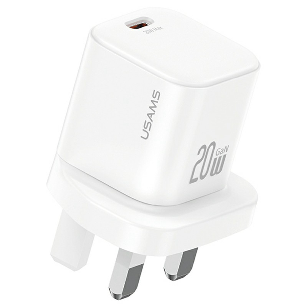 USAMS CC274 20W GaN Mini Fast Charger Type-C Port Output Adapter, UK Plug - White