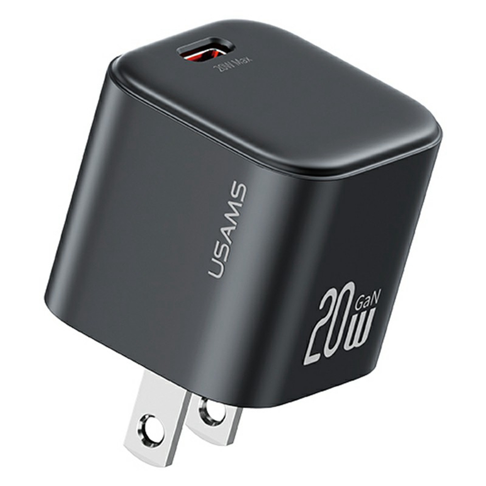 USAMS CC267 20W GaN Mini Fast Charger Single Type-C Port Power Adapter, US Plug - Black