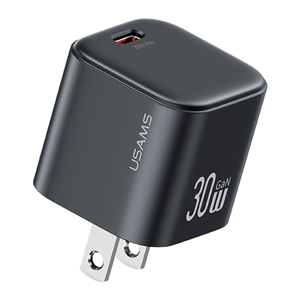 USAMS CC269 30W GaN Mini Fast Charger Type-C Port Power Adapter, US Plug - Black