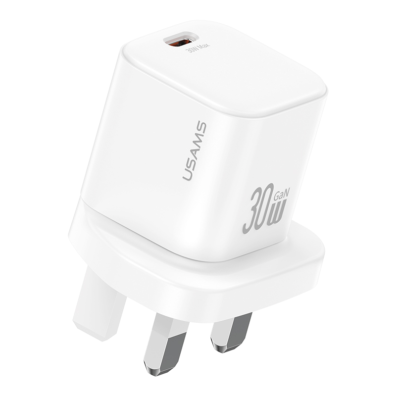 USAMS CC276 30W GaN Mini Fast Charger Type-C Port Power Adapter, UK Plug - White