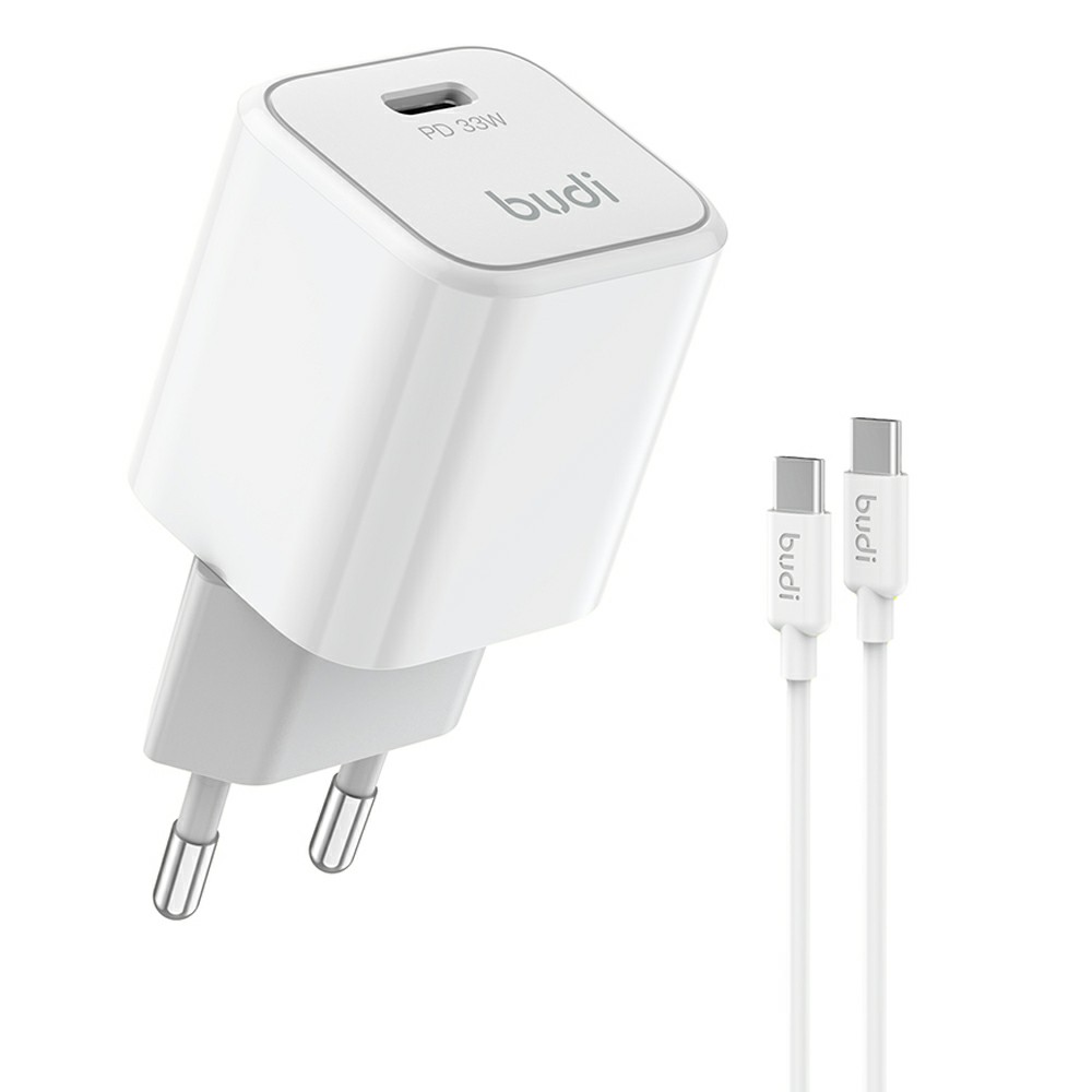 BUDI AC019ETTW 33W Travel Charger Set with 1.2m 65W Data Cable Single USB-C Port Fast Charging Power Adapter