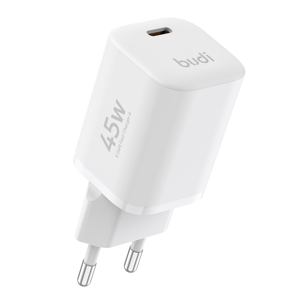 BUDI AC020EW 45W Charger Adapter Single USB-C Port GaN Fast Charging Wall Charger Compact Design, EU Plug