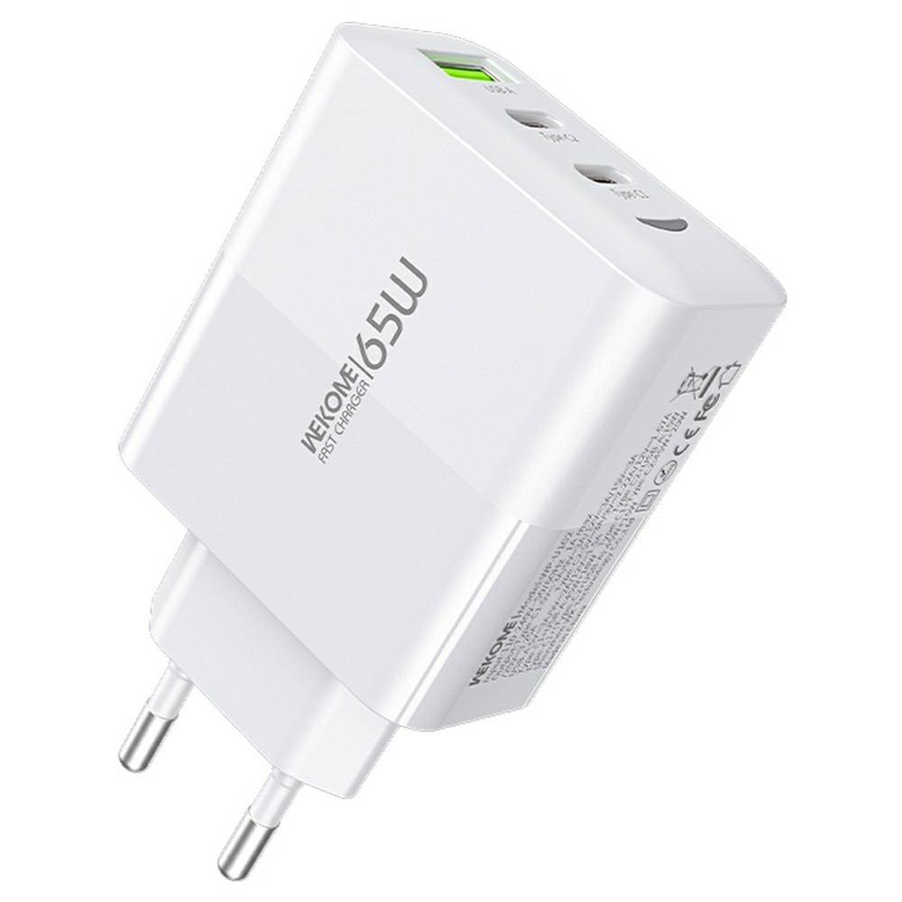 WEKOME WP-U102 65W GaN Fast Charger USB-A + 2 Type-C Power Adapter for Smartphone / Laptop / Tablet, EU Plug - White