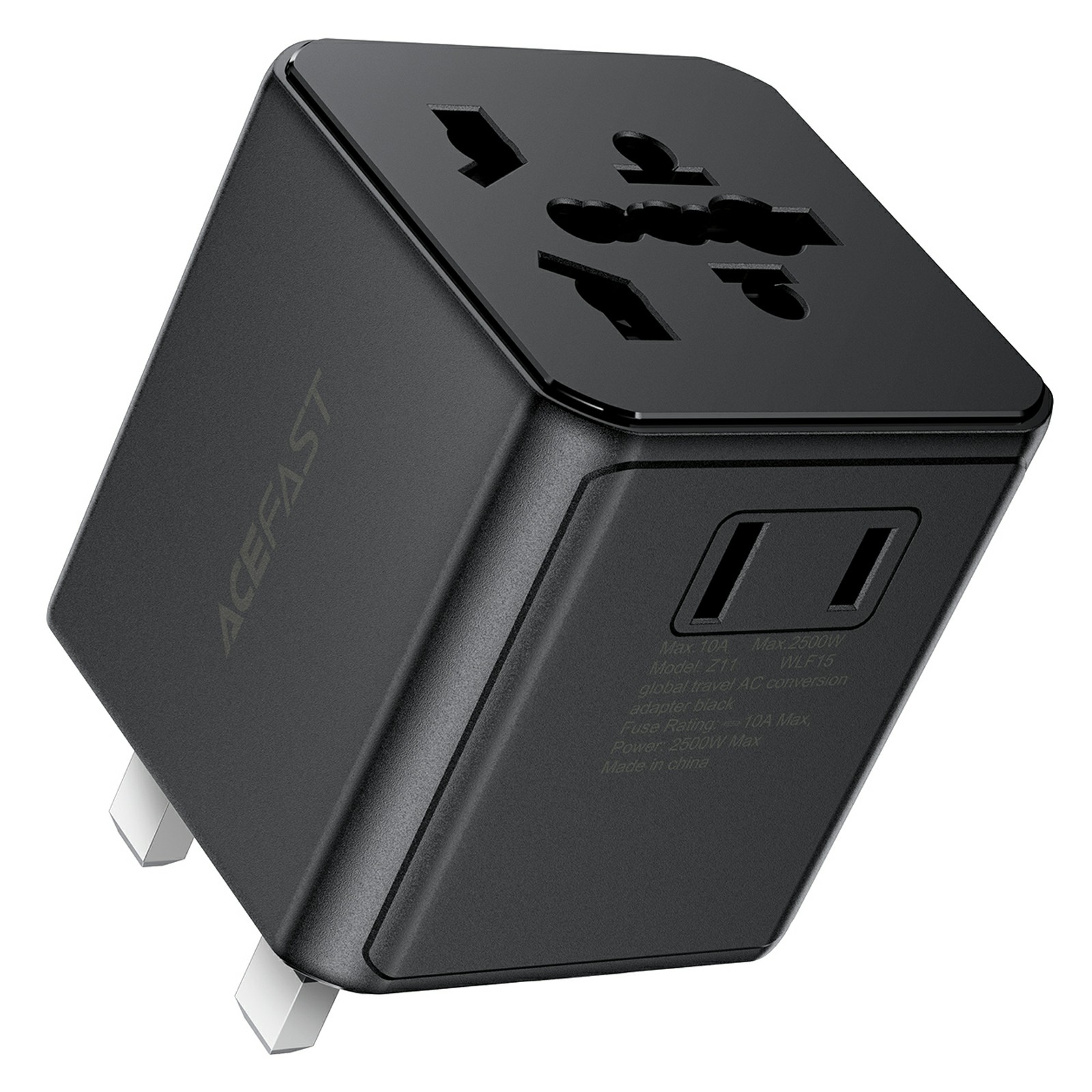 ACEFAST Z11 Global Travel AC Adapter 2500W Socket 2 USB Ports EU UK US AU Plug Converter for Travel - Black