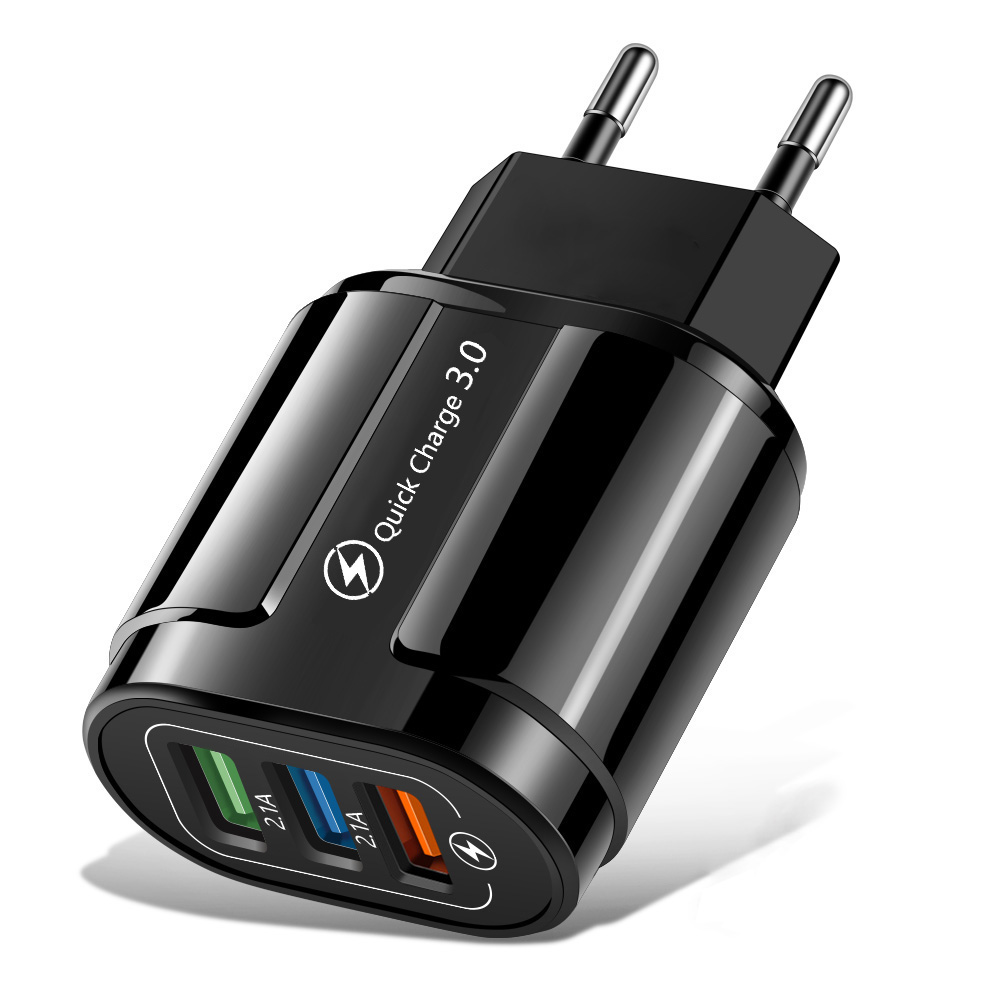 

WPS-MKL-027 Macaron Color 3 USB Ports QC3.0 Phone Tablet Fast Charger Home Travel Power Adapter - Black/EU Plug, Universal