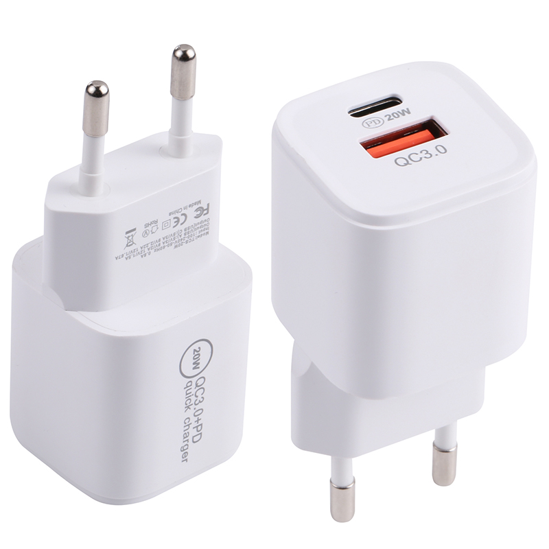 

PD 20W Type-C + QC 3.0 USB Fast Charging Block Dual Port Charger Plug Power Adapter - EU Plug, Universal