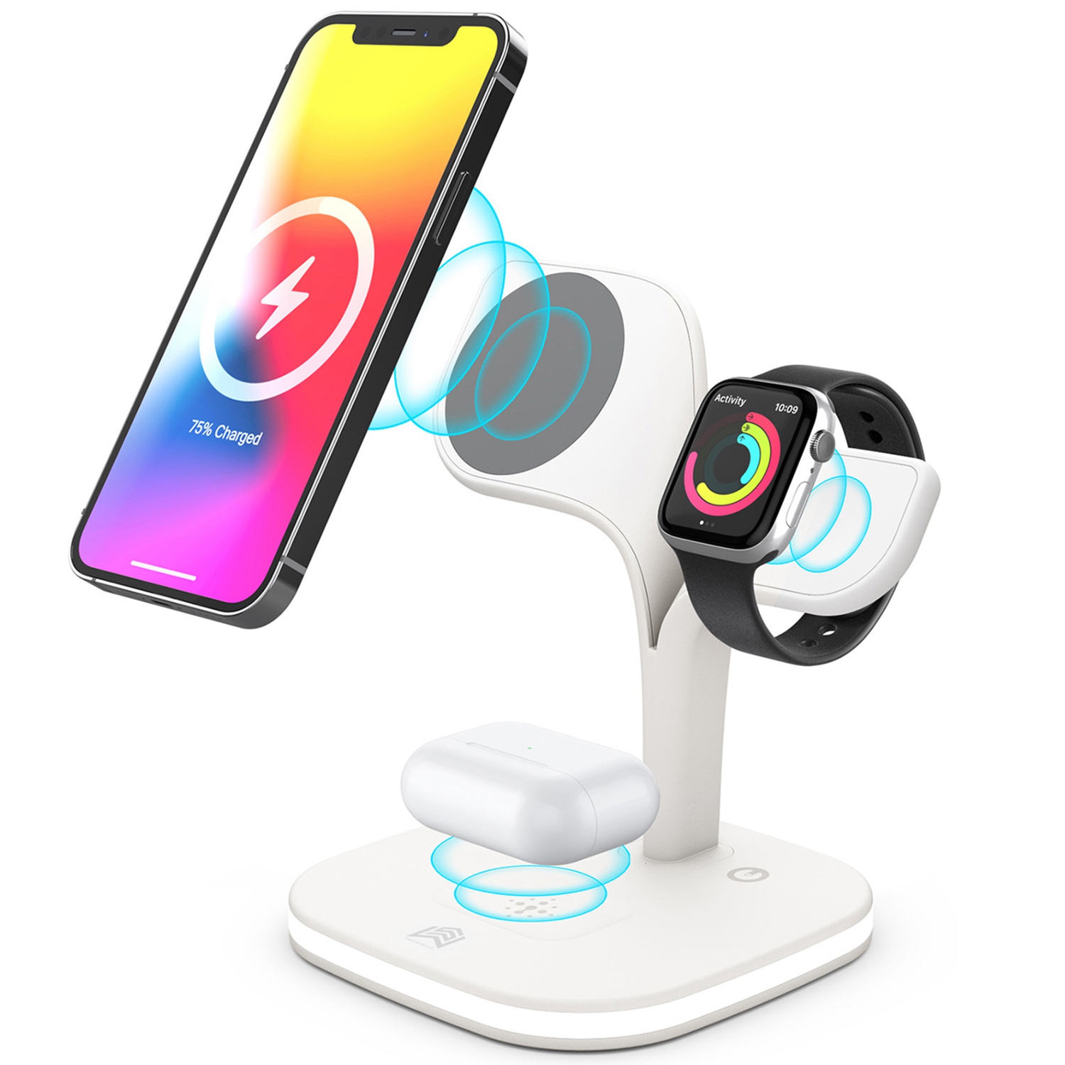 

UD22 3-in-1 Magnetic Wireless Charger Desktop Wireless Charging Stand with LED Light for iPhone 12/13 Series iWatch AirPods Pro - White, iPhone 13 Pro Max