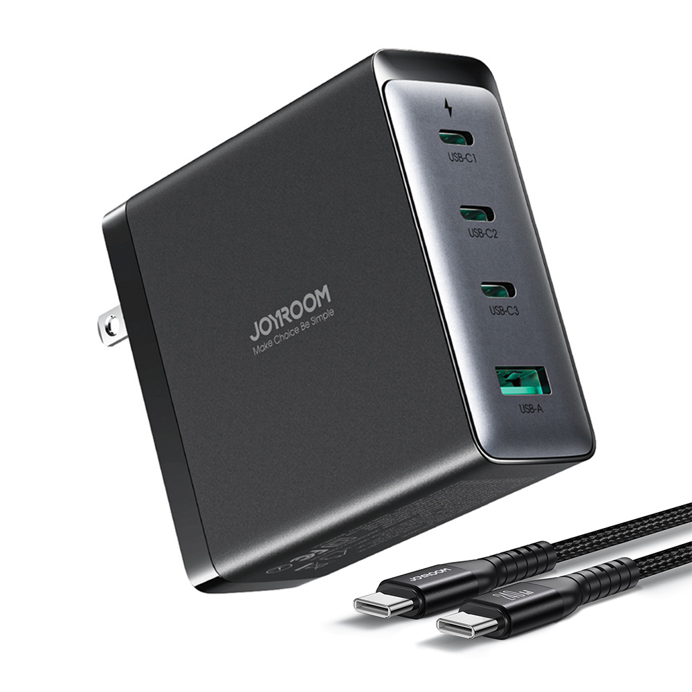 

JOYROOM TCG05 140W GaN Super Fast Charge US Plug Charger USB+3*Type-C Charging Adapter with Type-C to Type-C Cable, Universal