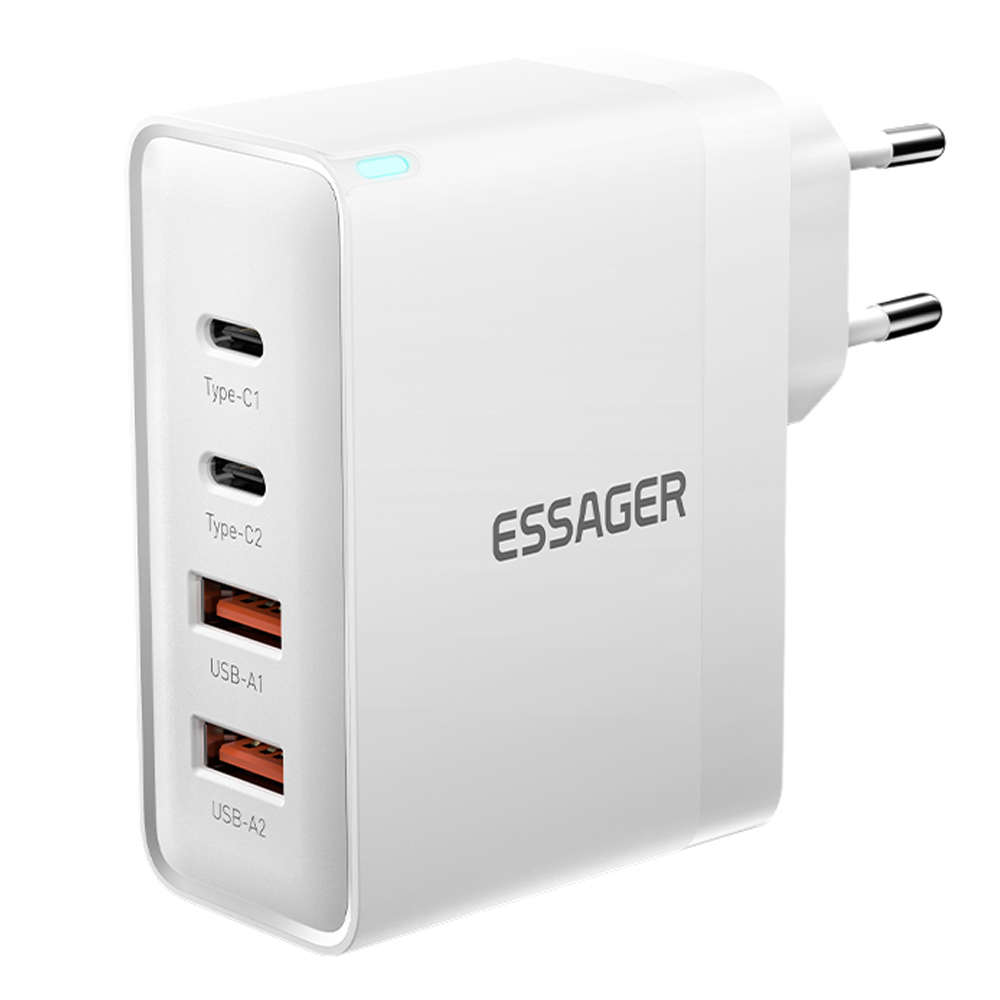 ESSAGER ES-CD37 100W Quick Charger Adapter 2USB-C+2USB-A Multi-Port Charging Station - White   EU Plug