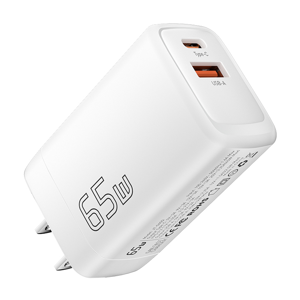 ESSAGER GaN 65W USB + Type-C Wall Charger Charging Station for Home  Office  Travel - White   US Plug