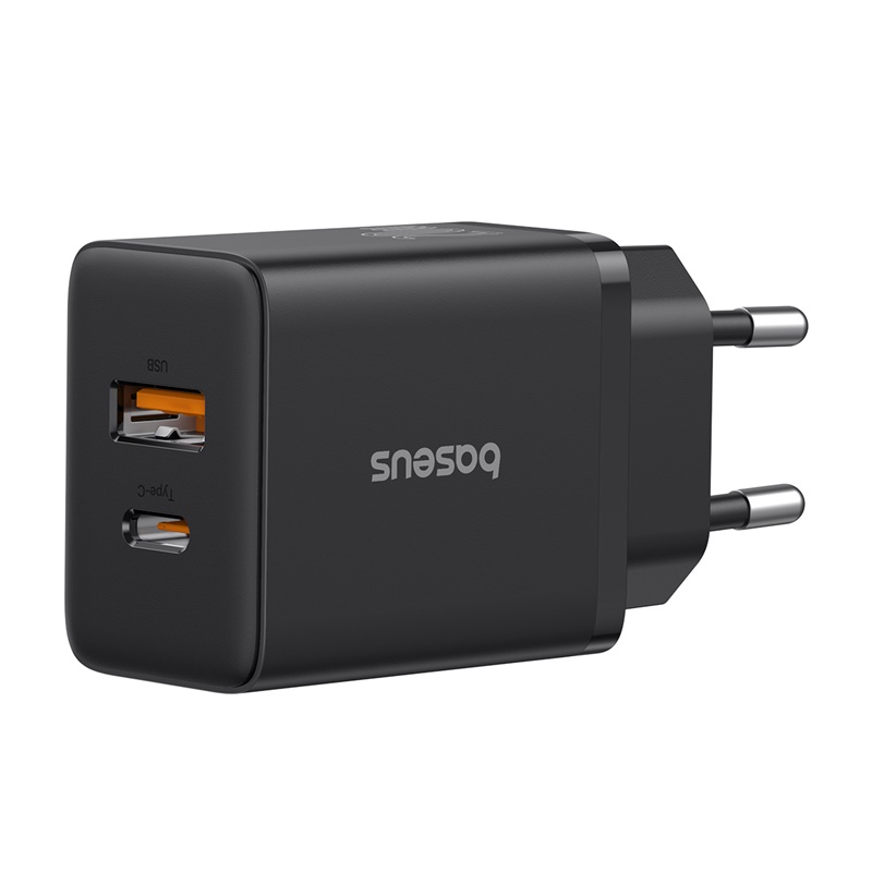 

BASEUS CCXFK20UE Cube Fast Charger Type-C+USB 20W Wall Charger Adapter, EU Plug - Black, Universal