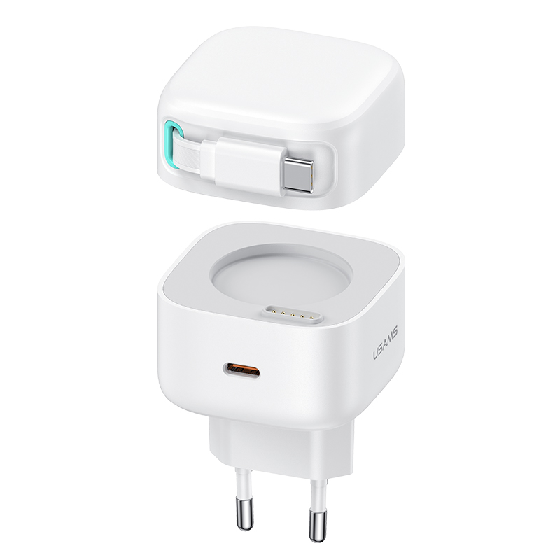 

USAMS US-CC202 XMF Series PD 35W Type-C GaN Charger Magnetic Fast Charging Adapter with Retractable Type-C Cable, EU Plug - White, Universal