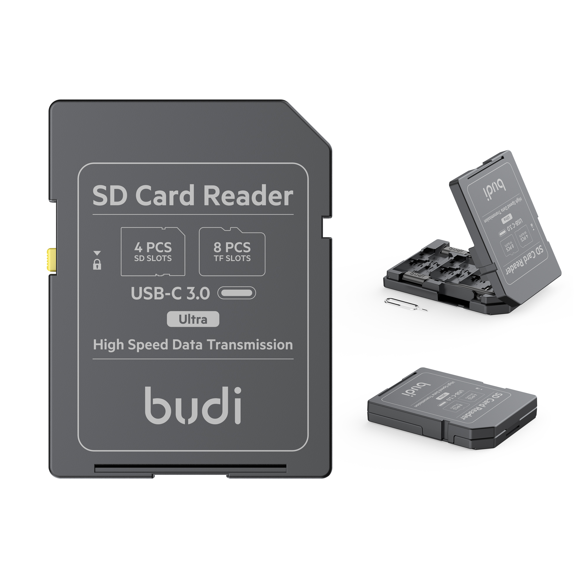 BUDI CP582B Multifunctional SD / TF Card Reader with 4 SD Slots and 8 TF Slots 5Gbps High Speed Memory Card Reader