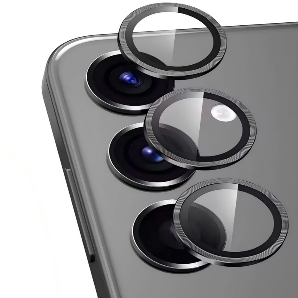 WANLONFENG For Samsung Galaxy S25+ Camera Lens Protector  Metal CD Texture Tempered Glass Lens Film - Black