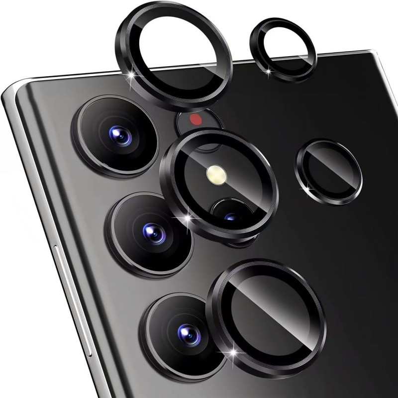 WANLONFENG For Samsung Galaxy S26 Ultra Camera Lens Protector  Metal CD Texture Tempered Glass Lens Film - Black